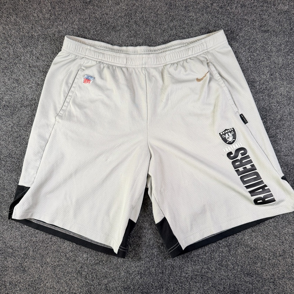 Las Vegas Raiders Shorts Mens 35x9.5 White Nike Dri Fit Football NFL On Field